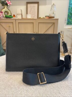 Tory Burch Black Blake Pebbled Leather Crossbody